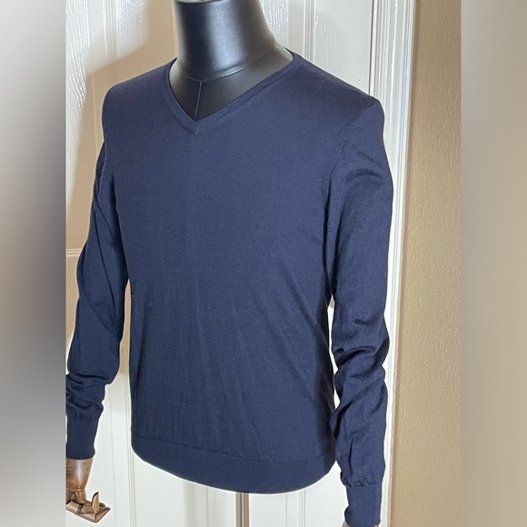 SUITSUPPLY Merino Wool Sweater Men's Medium V-Neck Tight Knit Melange Black‌‌‌‌‌ - Picture 1 of 10